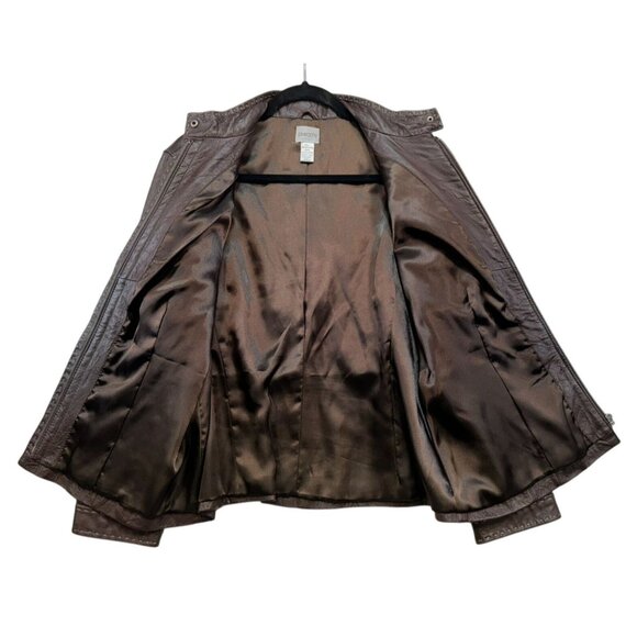 Chicos Womens Genuine Leather Jacket Size 2 Medium 10/12 Brown Pockets & Zipper - Picture 7 of 11